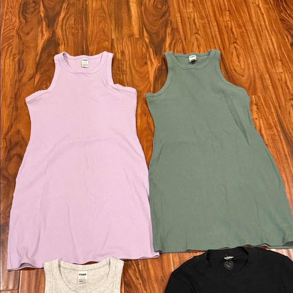 FOUR PINK Victoria's Secret Ribbed Mini Dresses in Purple-gray-black&Green.